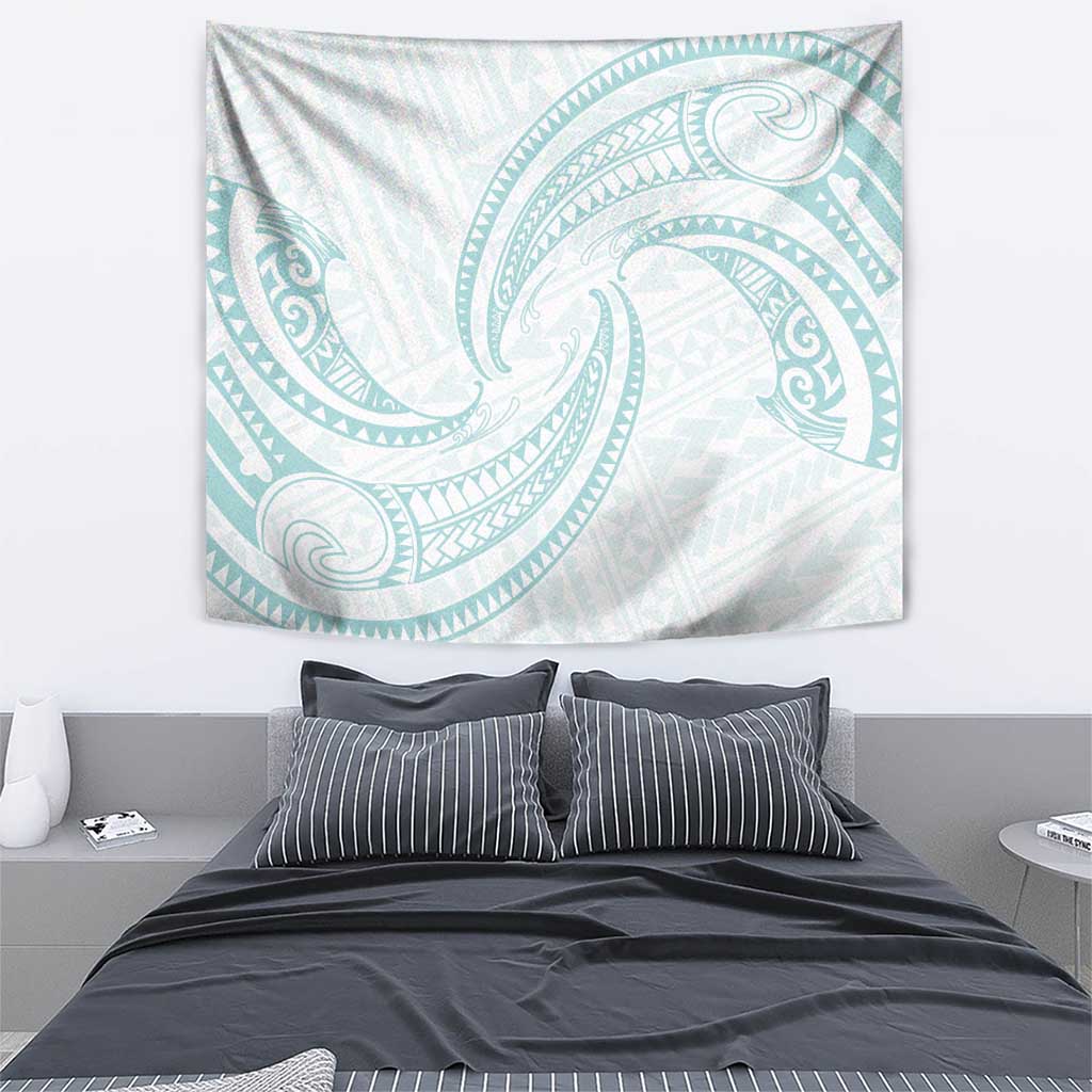 White Sunday Lotu Tamaiti Tapestry Polynesian Wave Pastel Cyan - Polynesian Pride