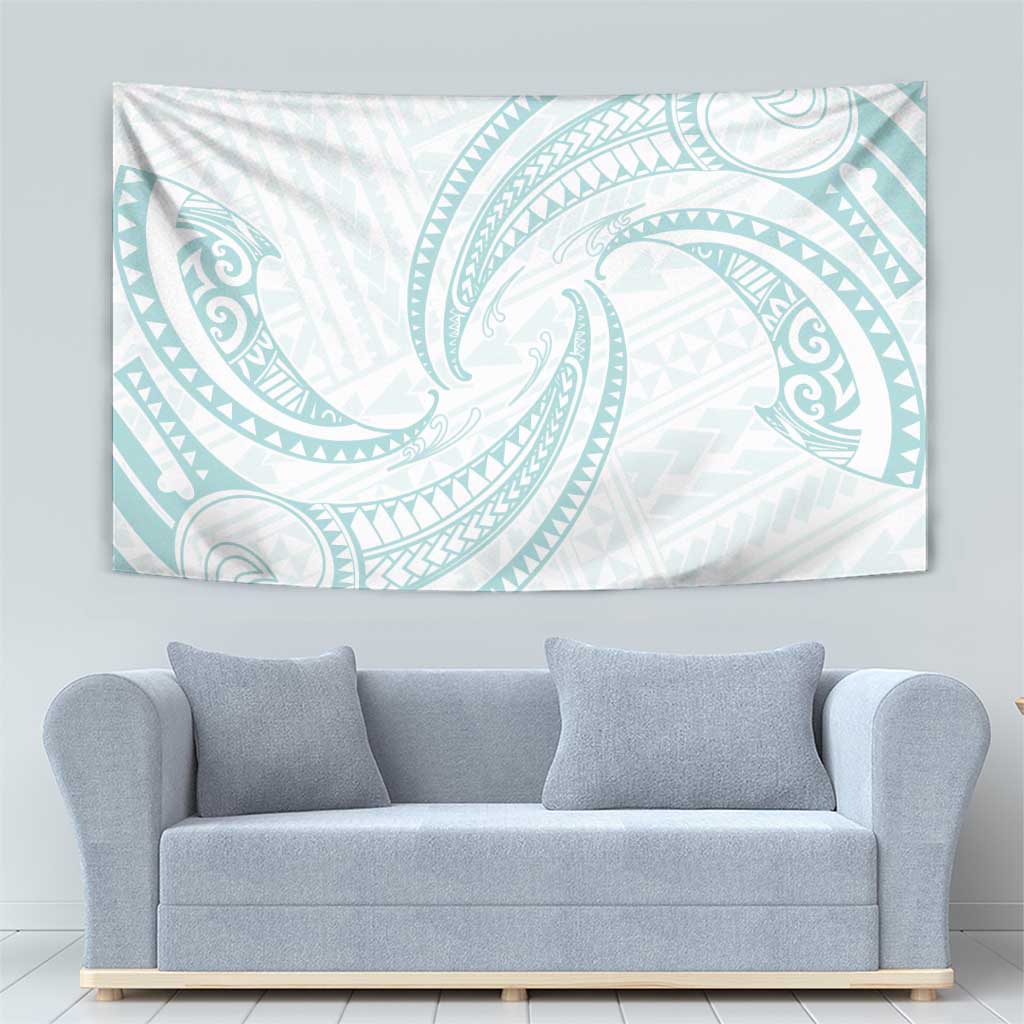 White Sunday Lotu Tamaiti Tapestry Polynesian Wave Pastel Cyan - Polynesian Pride