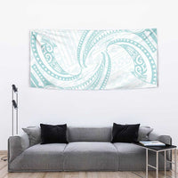 White Sunday Lotu Tamaiti Tapestry Polynesian Wave Pastel Cyan - Polynesian Pride