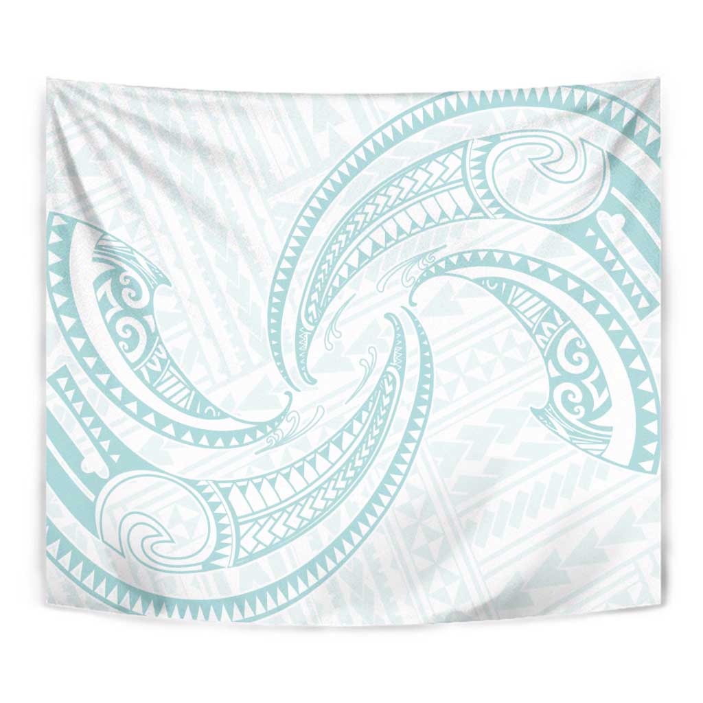 White Sunday Lotu Tamaiti Tapestry Polynesian Wave Pastel Cyan - Polynesian Pride
