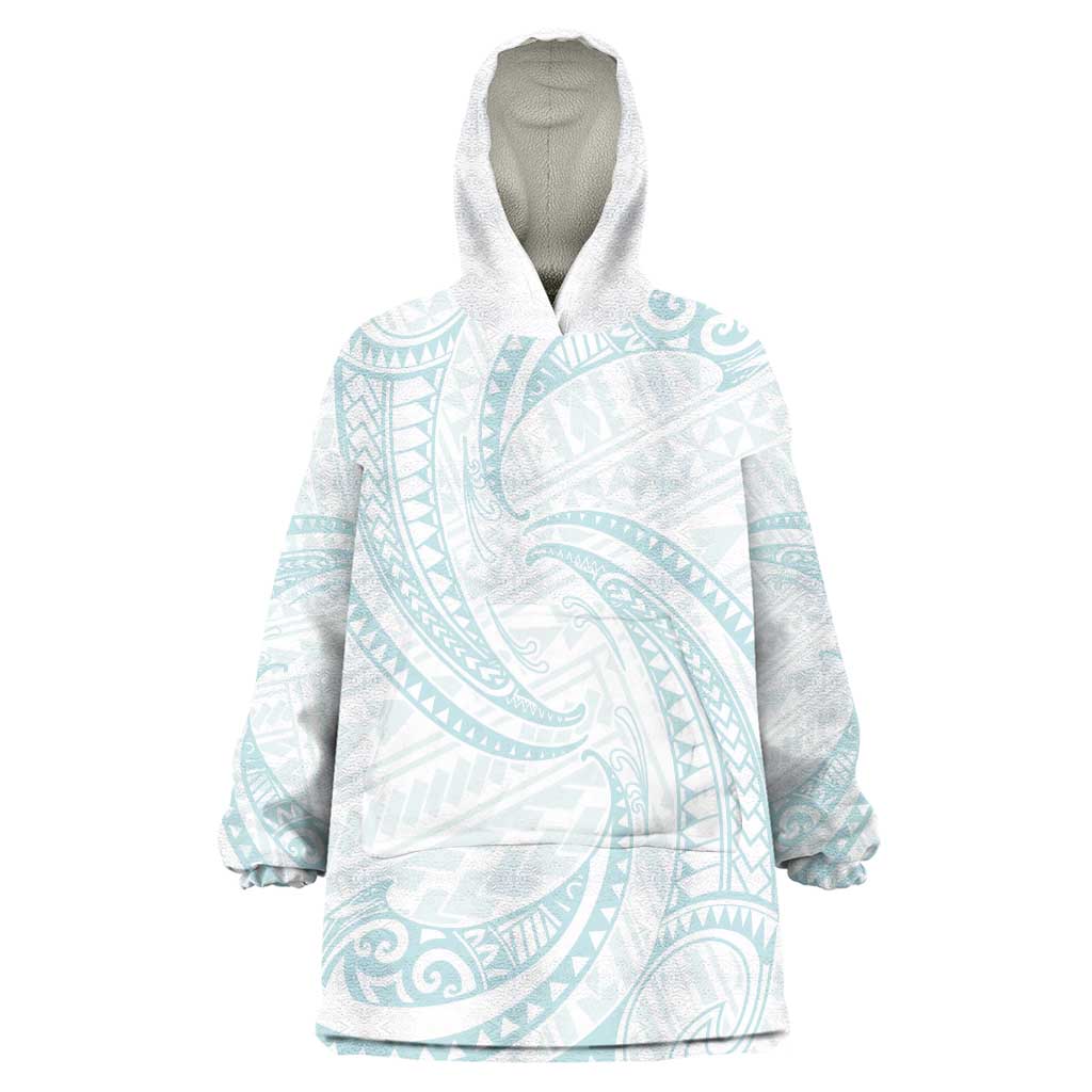 White Sunday Lotu Tamaiti Wearable Blanket Hoodie Polynesian Wave Pastel Cyan LT9 One Size Cyan - Polynesian Pride