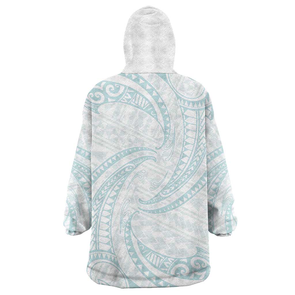 White Sunday Lotu Tamaiti Wearable Blanket Hoodie Polynesian Wave Pastel Cyan LT9 - Polynesian Pride