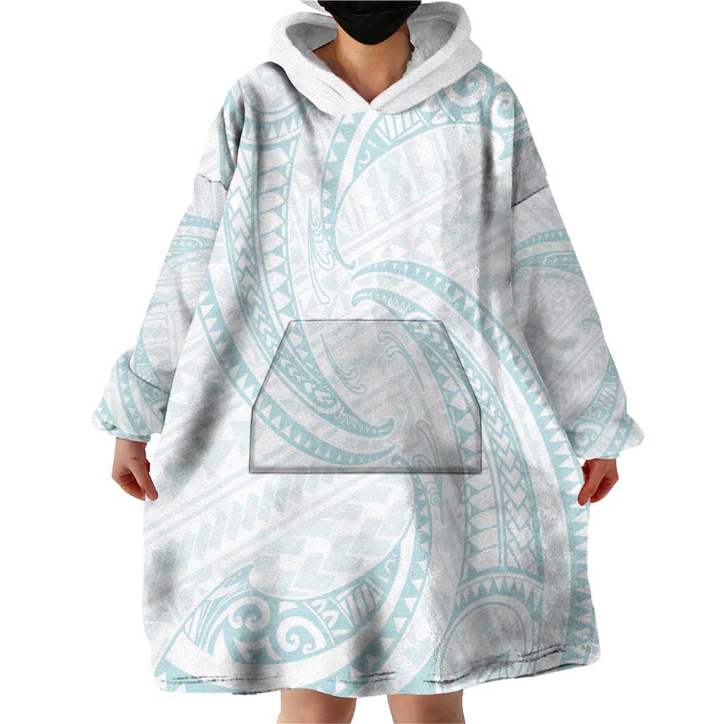 White Sunday Lotu Tamaiti Wearable Blanket Hoodie Polynesian Wave Pastel Cyan LT9 - Polynesian Pride