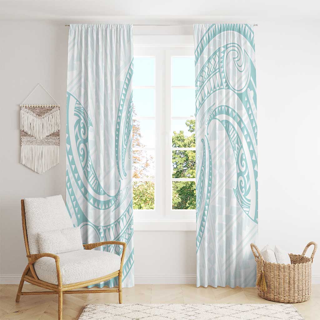 White Sunday Lotu Tamaiti Window Curtain Polynesian Wave Pastel Cyan - Polynesian Pride