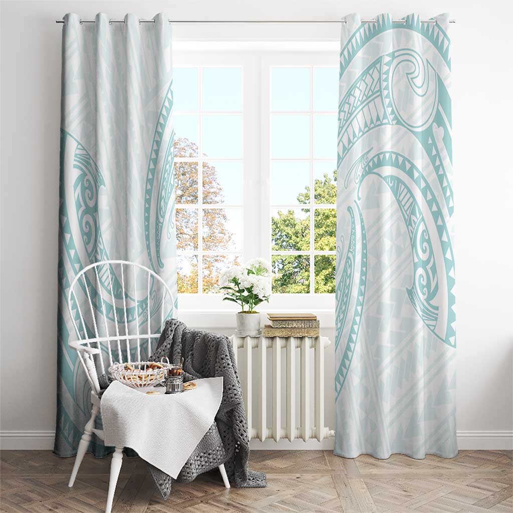 White Sunday Lotu Tamaiti Window Curtain Polynesian Wave Pastel Cyan - Polynesian Pride