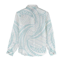 White Sunday Lotu Tamaiti Women Casual Shirt Polynesian Wave Pastel Cyan - Polynesian Pride