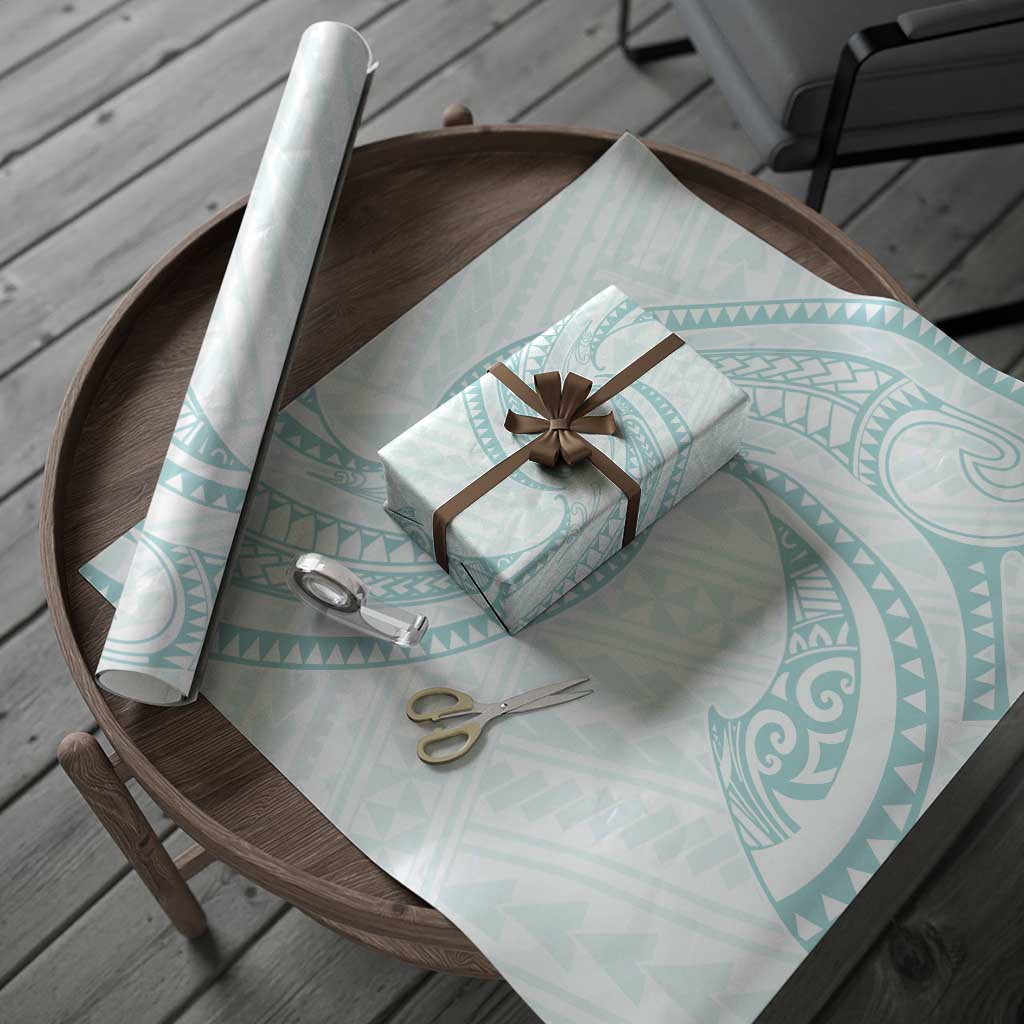 White Sunday Lotu Tamaiti Wrapping Paper Polynesian Wave Pastel Cyan LT9 - Polynesian Pride