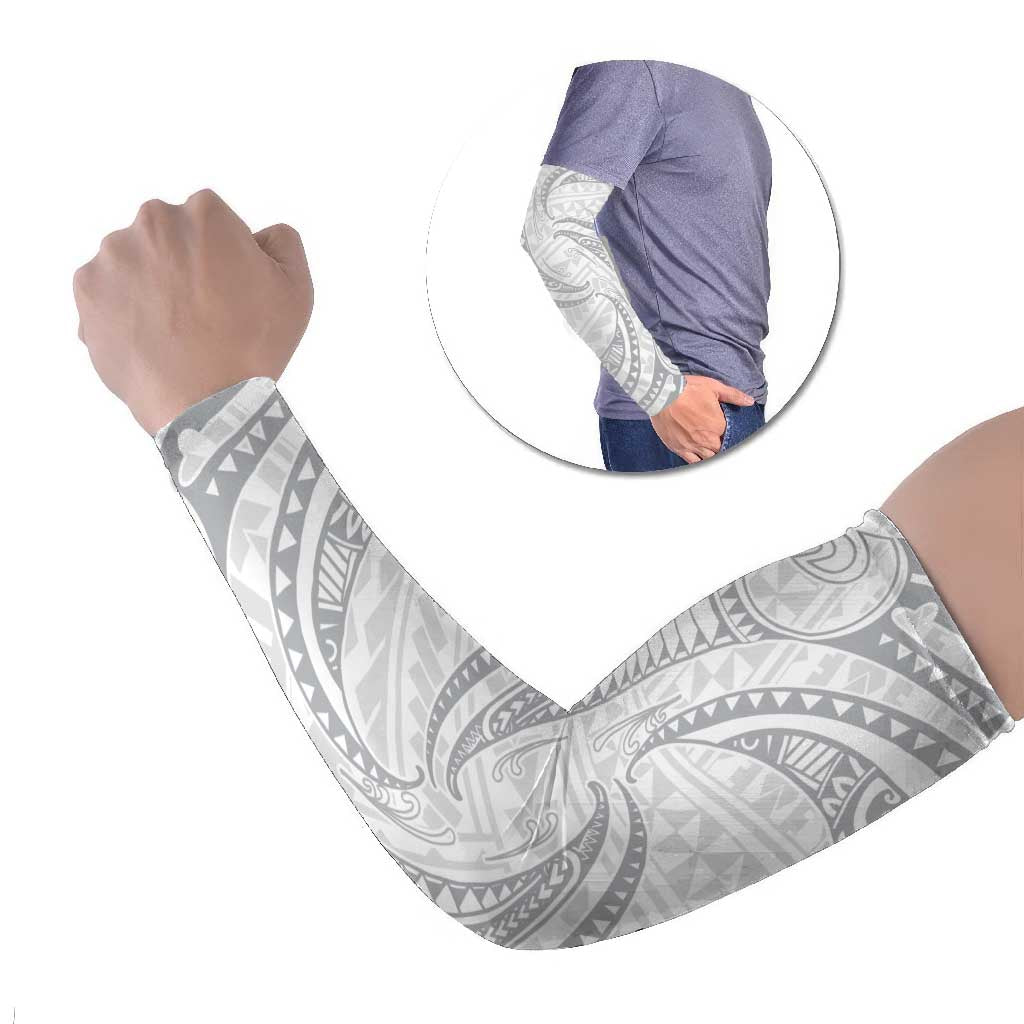 White Sunday Lotu Tamaiti Arm Sleeves Polynesian Wave Pastel Gray LT9 Set of 2 Gray - Polynesian Pride