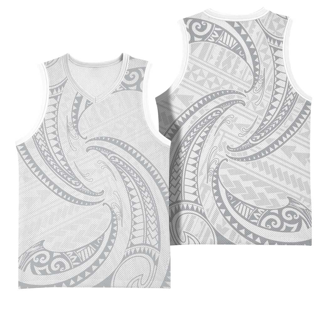 White Sunday Lotu Tamaiti Basketball Jersey Polynesian Wave Pastel Gray LT9 - Polynesian Pride