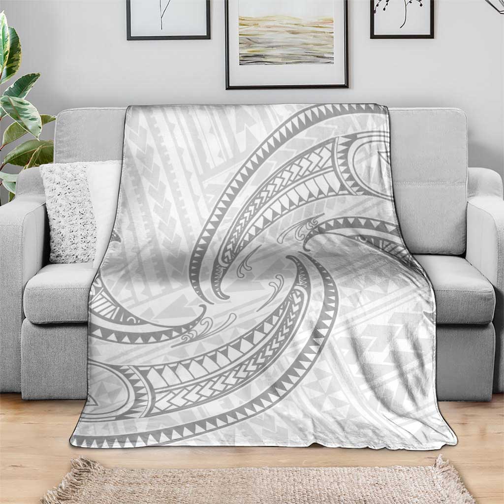 White Sunday Lotu Tamaiti Blanket Polynesian Wave Pastel Gray - Polynesian Pride