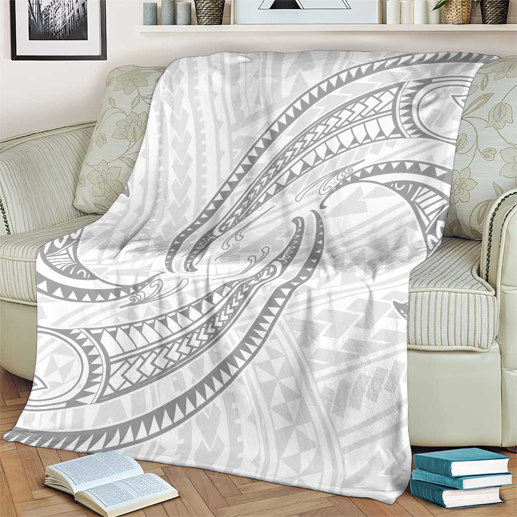White Sunday Lotu Tamaiti Blanket Polynesian Wave Pastel Gray - Polynesian Pride