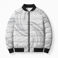 White Sunday Lotu Tamaiti Bomber Puffer Jacket Polynesian Wave Pastel Gray LT9 Unisex Gray - Polynesian Pride