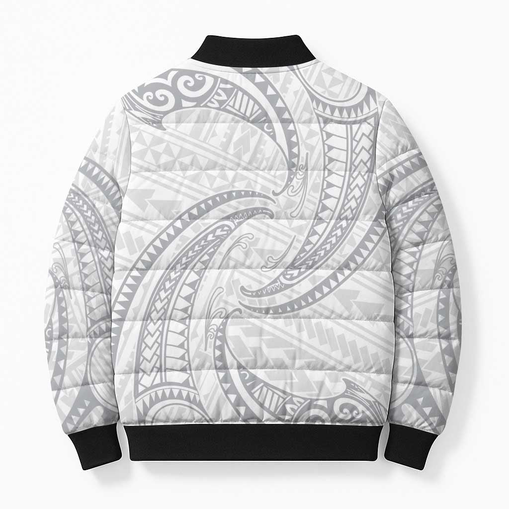 White Sunday Lotu Tamaiti Bomber Puffer Jacket Polynesian Wave Pastel Gray LT9 - Polynesian Pride