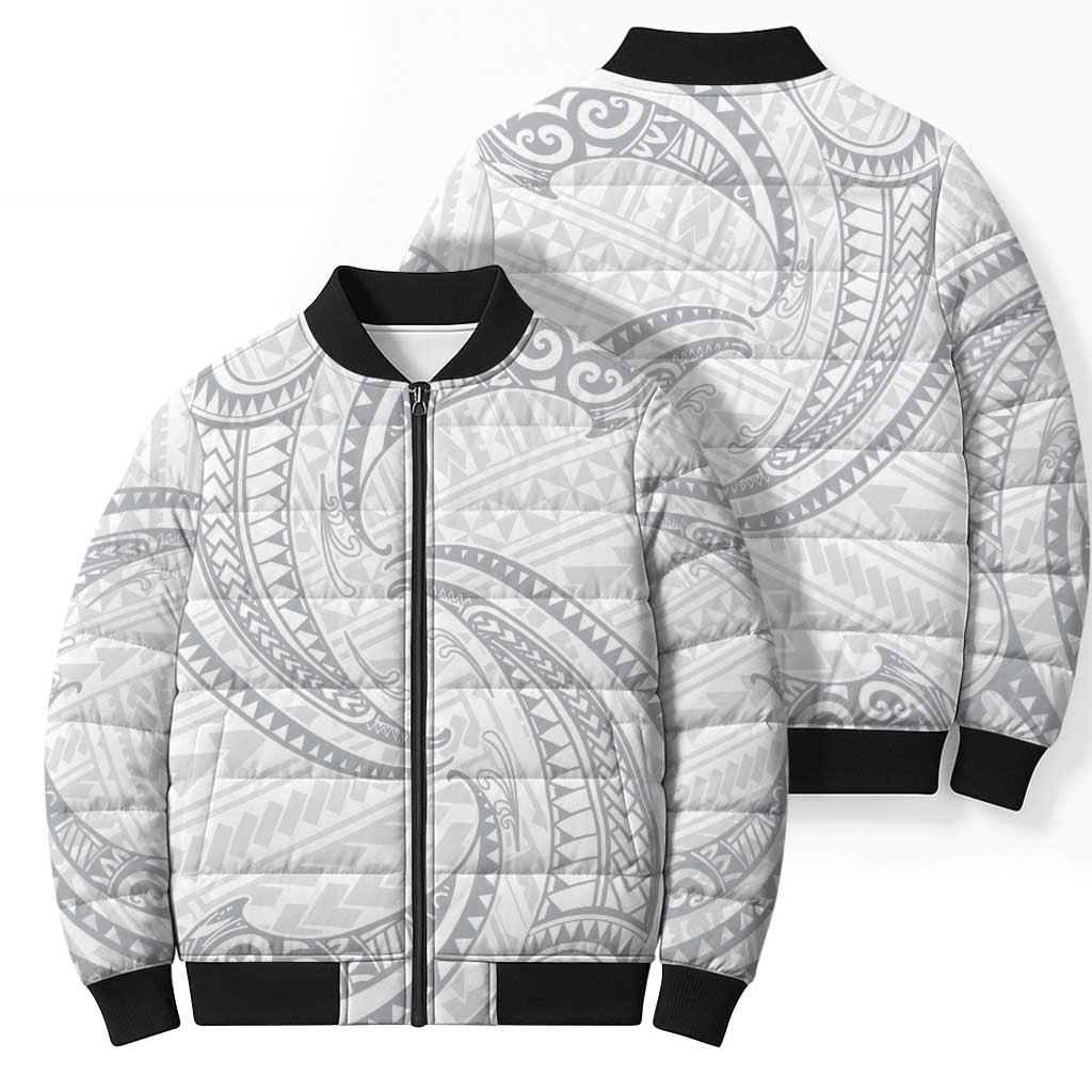 White Sunday Lotu Tamaiti Bomber Puffer Jacket Polynesian Wave Pastel Gray LT9 - Polynesian Pride