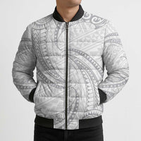 White Sunday Lotu Tamaiti Bomber Puffer Jacket Polynesian Wave Pastel Gray LT9 - Polynesian Pride
