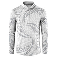 White Sunday Lotu Tamaiti Button Sweatshirt Polynesian Wave Pastel Gray LT9 Gray - Polynesian Pride