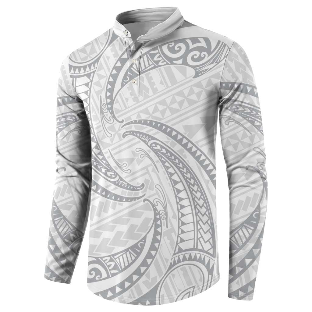 White Sunday Lotu Tamaiti Button Sweatshirt Polynesian Wave Pastel Gray LT9 - Polynesian Pride