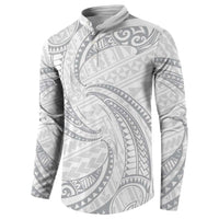 White Sunday Lotu Tamaiti Button Sweatshirt Polynesian Wave Pastel Gray LT9 - Polynesian Pride