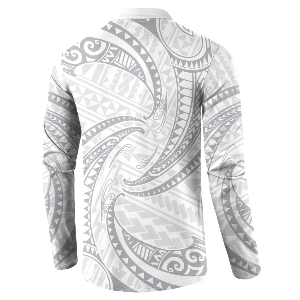White Sunday Lotu Tamaiti Button Sweatshirt Polynesian Wave Pastel Gray LT9 - Polynesian Pride