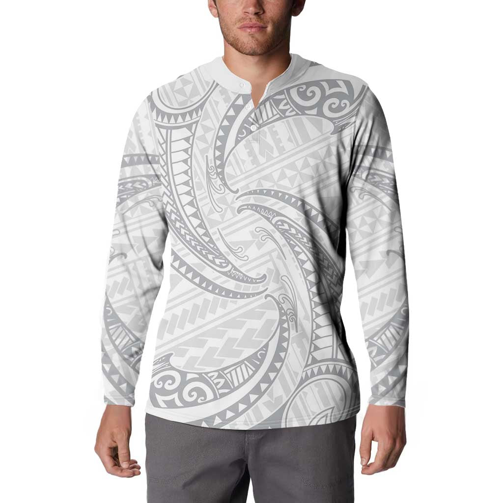 White Sunday Lotu Tamaiti Button Sweatshirt Polynesian Wave Pastel Gray LT9 - Polynesian Pride