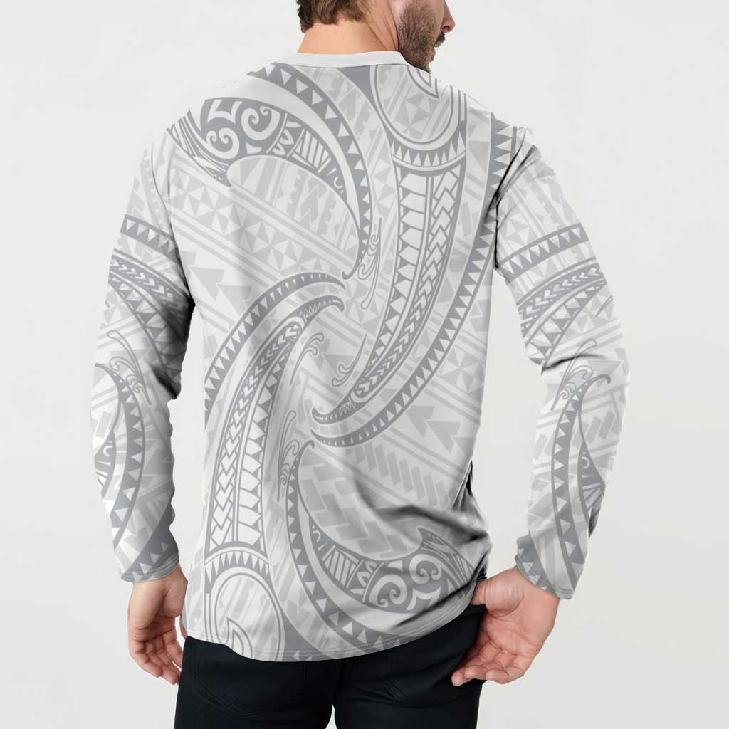 White Sunday Lotu Tamaiti Button Sweatshirt Polynesian Wave Pastel Gray LT9 - Polynesian Pride