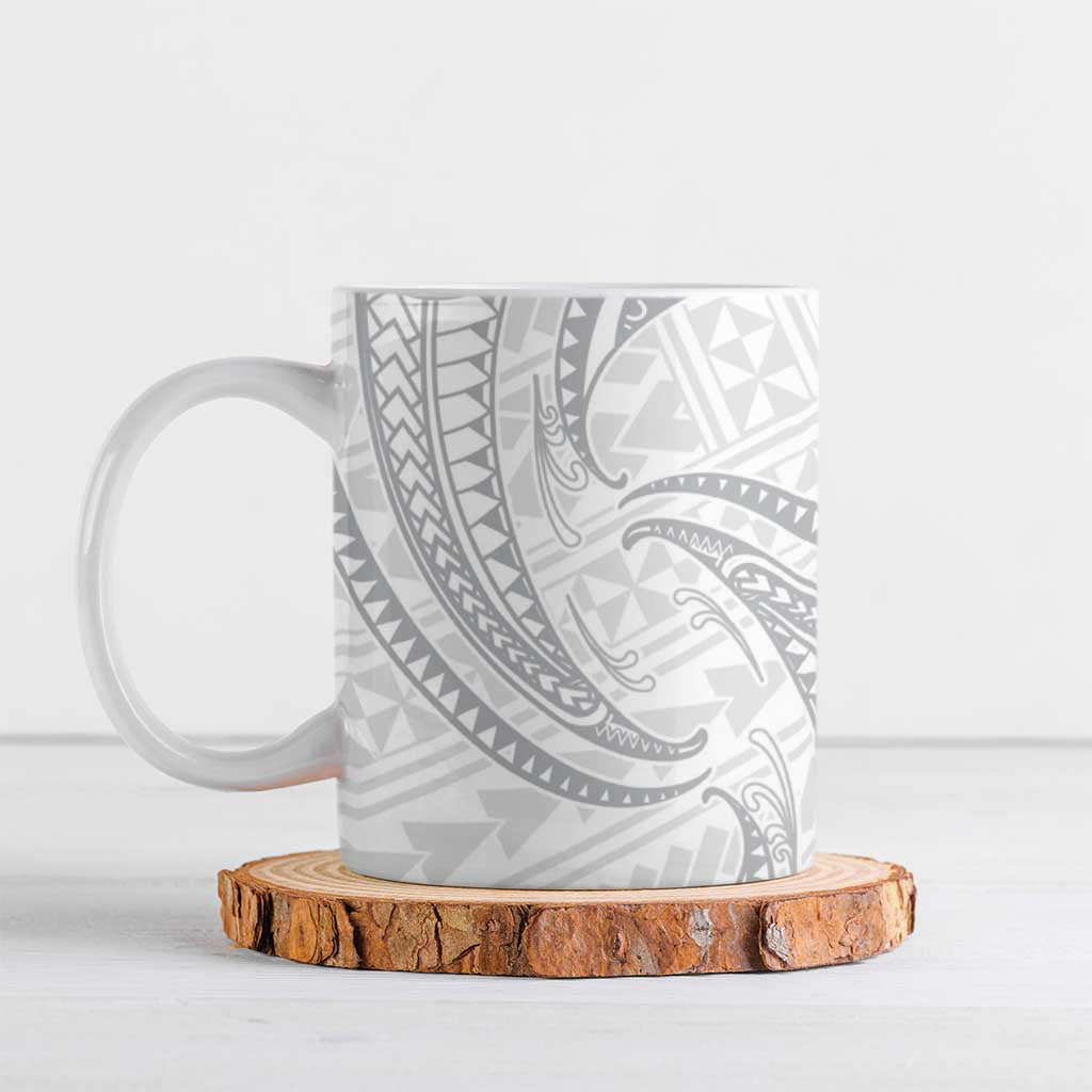 White Sunday Lotu Tamaiti Ceramic Mug Polynesian Wave Pastel Gray - Polynesian Pride