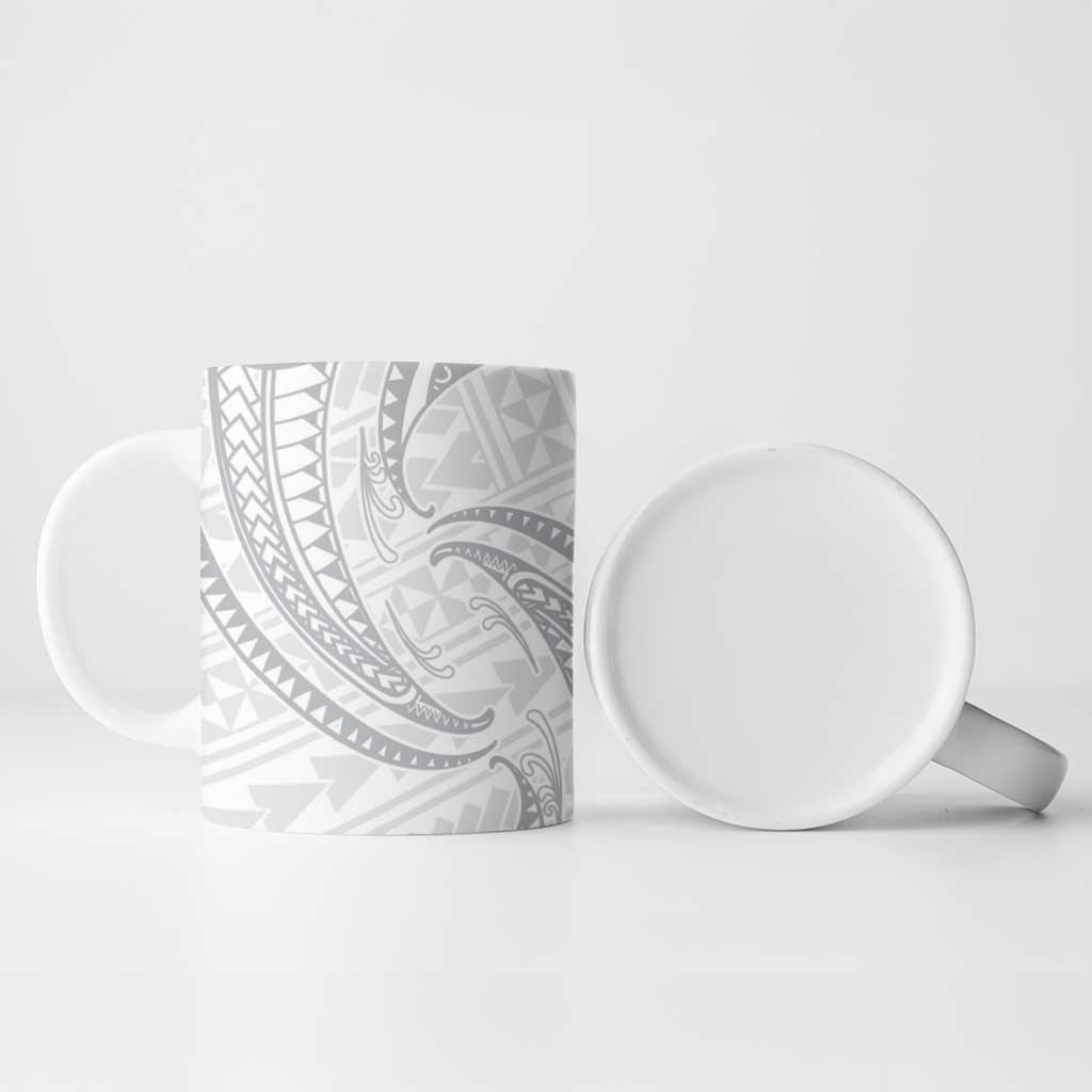 White Sunday Lotu Tamaiti Ceramic Mug Polynesian Wave Pastel Gray - Polynesian Pride