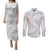 White Sunday Lotu Tamaiti Couples Matching Puletasi and Long Sleeve Button Shirt Polynesian Wave Pastel Gray - Polynesian Pride