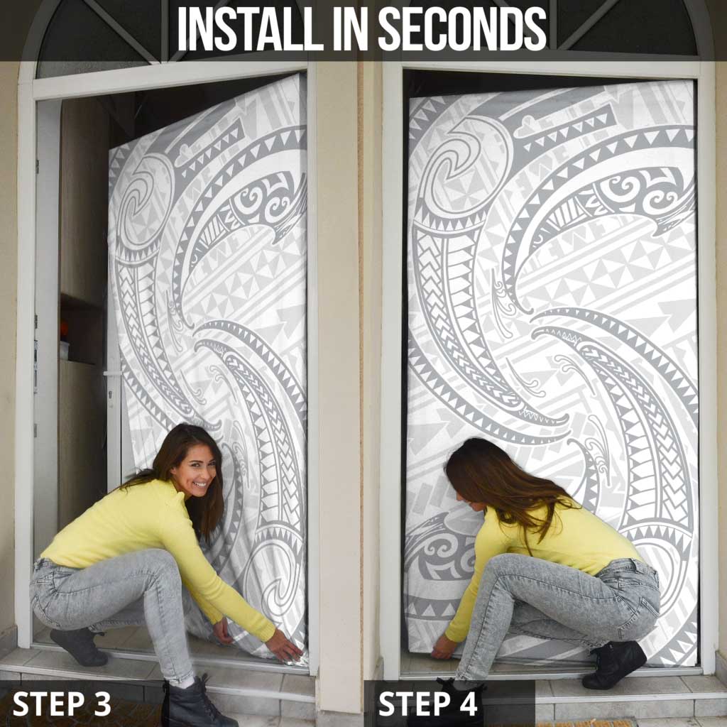 White Sunday Lotu Tamaiti Door Cover Polynesian Wave Pastel Gray - Polynesian Pride
