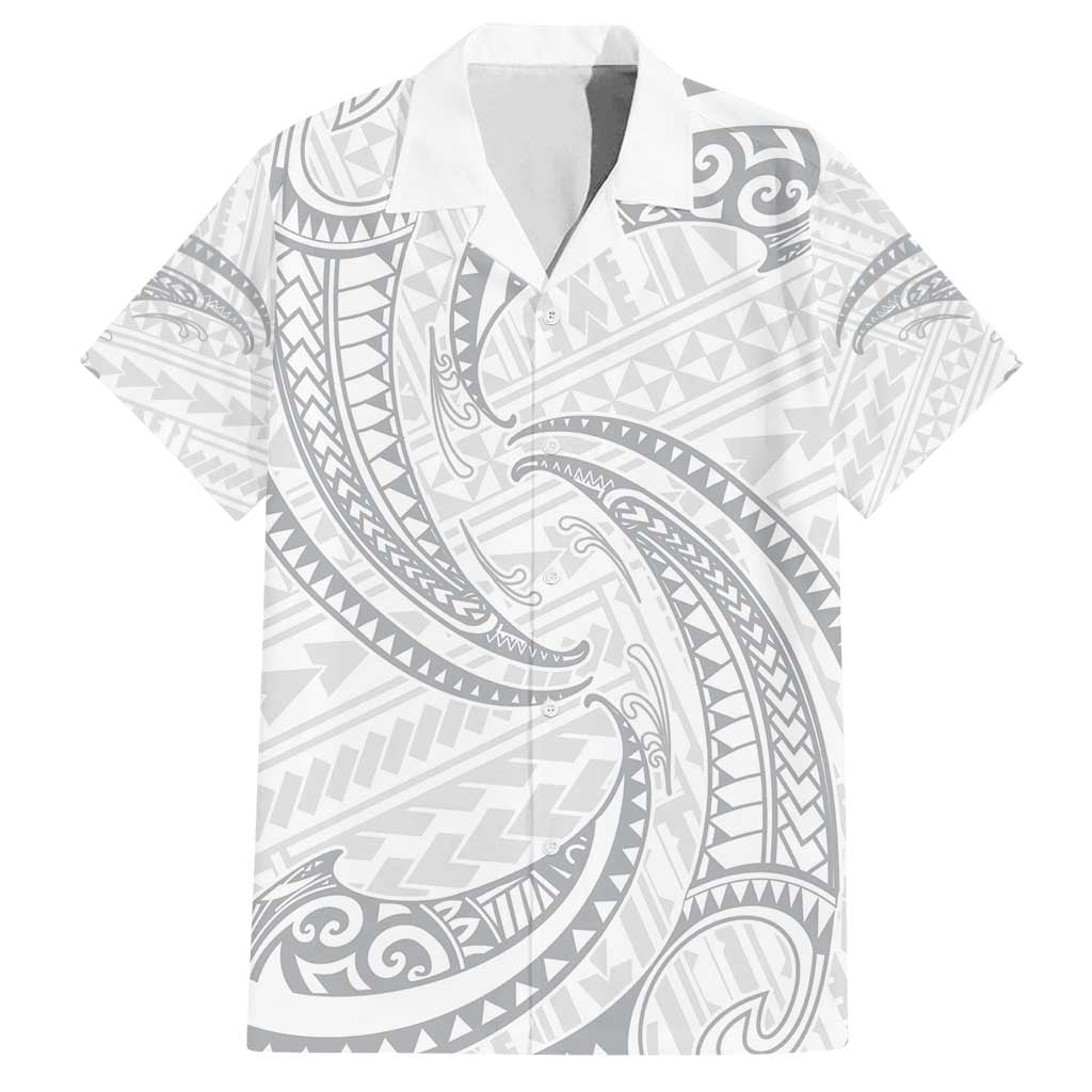 White Sunday Lotu Tamaiti Family Matching Long Sleeve Bodycon Dress and Hawaiian Shirt Polynesian Wave Pastel Gray - Polynesian Pride