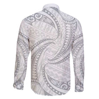 White Sunday Lotu Tamaiti Family Matching Long Sleeve Bodycon Dress and Hawaiian Shirt Polynesian Wave Pastel Gray - Polynesian Pride