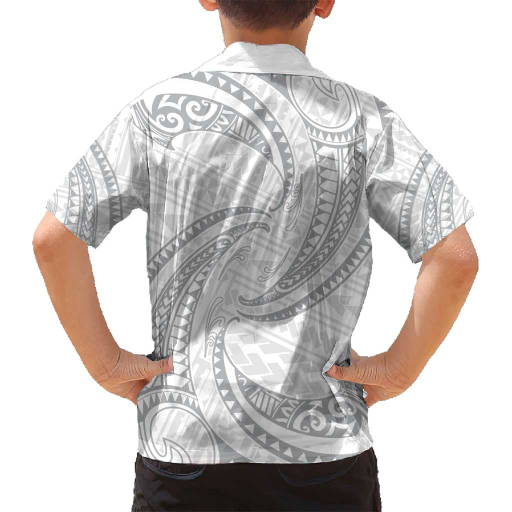 White Sunday Lotu Tamaiti Family Matching Off Shoulder Maxi Dress and Hawaiian Shirt Polynesian Wave Pastel Gray - Polynesian Pride