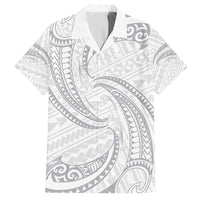 White Sunday Lotu Tamaiti Family Matching Off Shoulder Maxi Dress and Hawaiian Shirt Polynesian Wave Pastel Gray - Polynesian Pride
