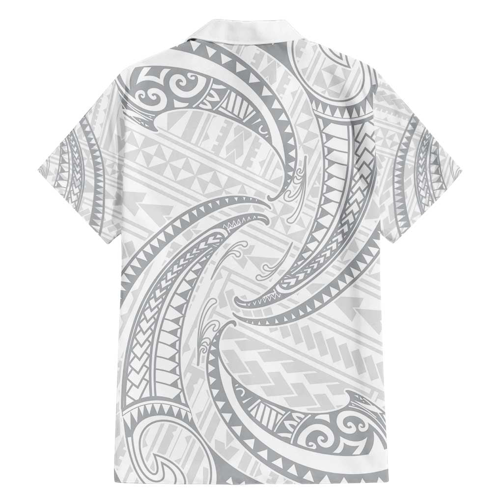 White Sunday Lotu Tamaiti Family Matching Off Shoulder Maxi Dress and Hawaiian Shirt Polynesian Wave Pastel Gray - Polynesian Pride