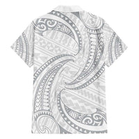 White Sunday Lotu Tamaiti Family Matching Off Shoulder Maxi Dress and Hawaiian Shirt Polynesian Wave Pastel Gray - Polynesian Pride