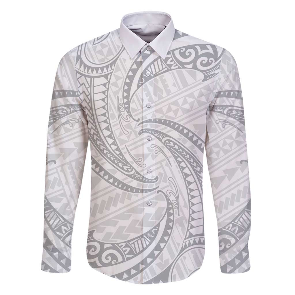 White Sunday Lotu Tamaiti Family Matching Off Shoulder Maxi Dress and Hawaiian Shirt Polynesian Wave Pastel Gray - Polynesian Pride