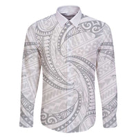 White Sunday Lotu Tamaiti Family Matching Tank Maxi Dress and Hawaiian Shirt Polynesian Wave Pastel Gray - Polynesian Pride