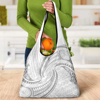 White Sunday Lotu Tamaiti Grocery Bag Polynesian Wave Pastel Gray LT9 - Polynesian Pride