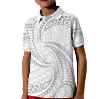 White Sunday Lotu Tamaiti Kid Polo Shirt Polynesian Wave Pastel Gray - Polynesian Pride