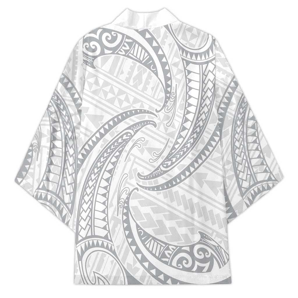 White Sunday Lotu Tamaiti Kimono Polynesian Wave Pastel Gray - Polynesian Pride