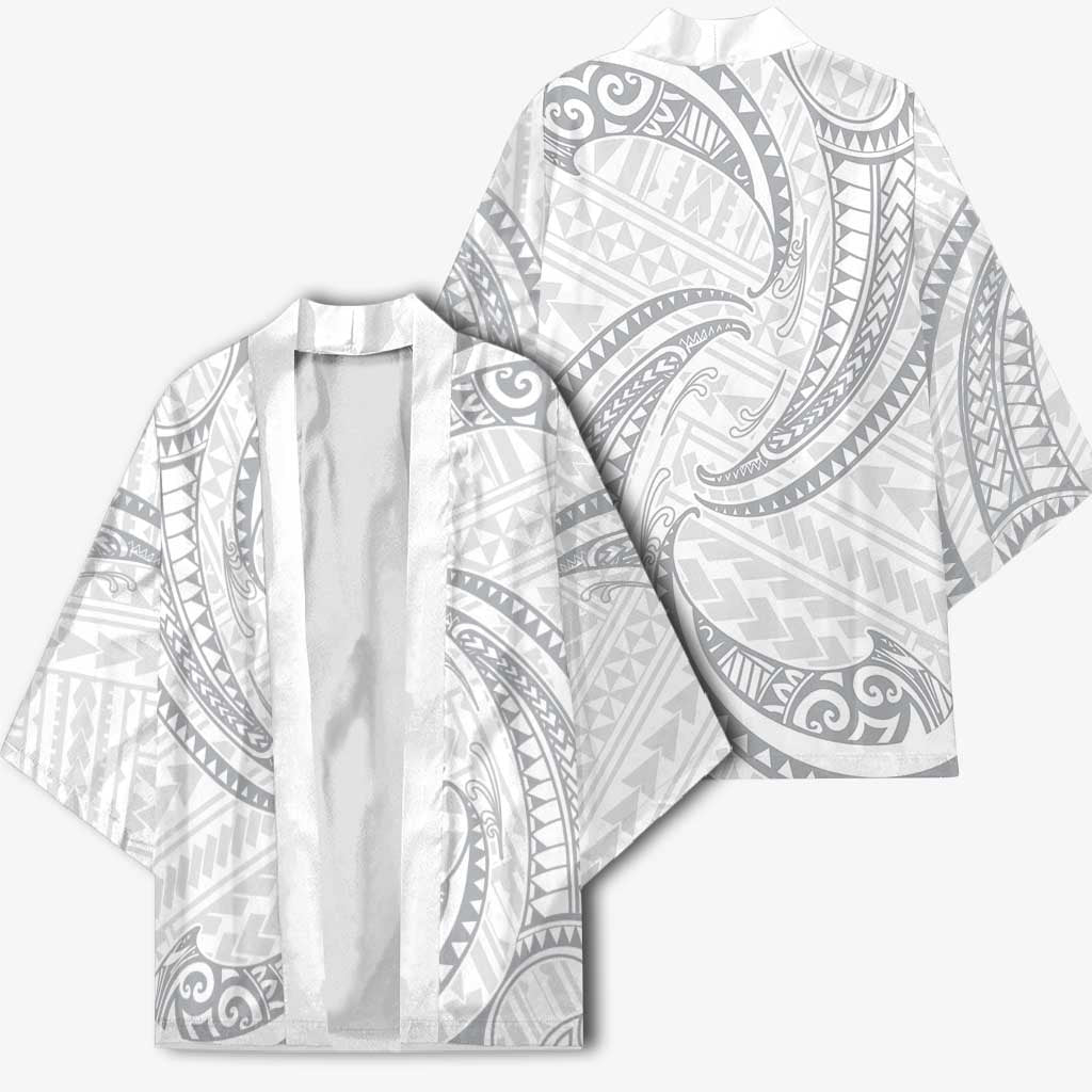 White Sunday Lotu Tamaiti Kimono Polynesian Wave Pastel Gray - Polynesian Pride