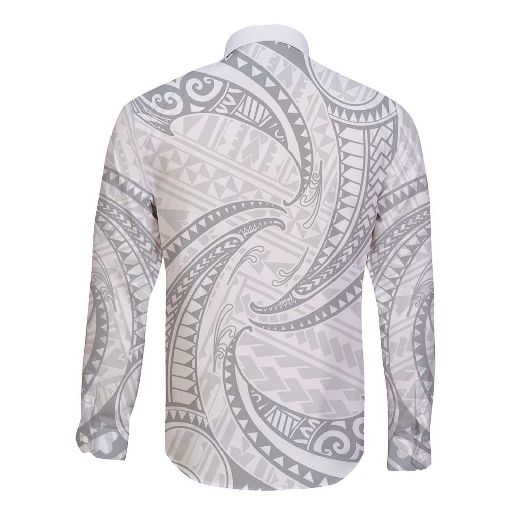White Sunday Lotu Tamaiti Long Sleeve Button Shirt Polynesian Wave Pastel Gray LT9 - Polynesian Pride