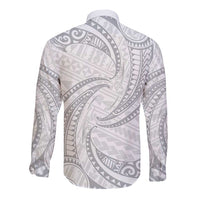 White Sunday Lotu Tamaiti Long Sleeve Button Shirt Polynesian Wave Pastel Gray LT9 - Polynesian Pride