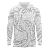 White Sunday Lotu Tamaiti Long Sleeve Polo Shirt Polynesian Wave Pastel Gray LT9 Gray - Polynesian Pride