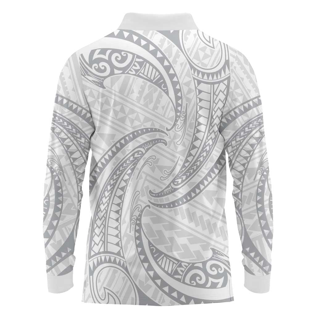 White Sunday Lotu Tamaiti Long Sleeve Polo Shirt Polynesian Wave Pastel Gray LT9 - Polynesian Pride