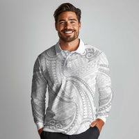 White Sunday Lotu Tamaiti Long Sleeve Polo Shirt Polynesian Wave Pastel Gray LT9 - Polynesian Pride