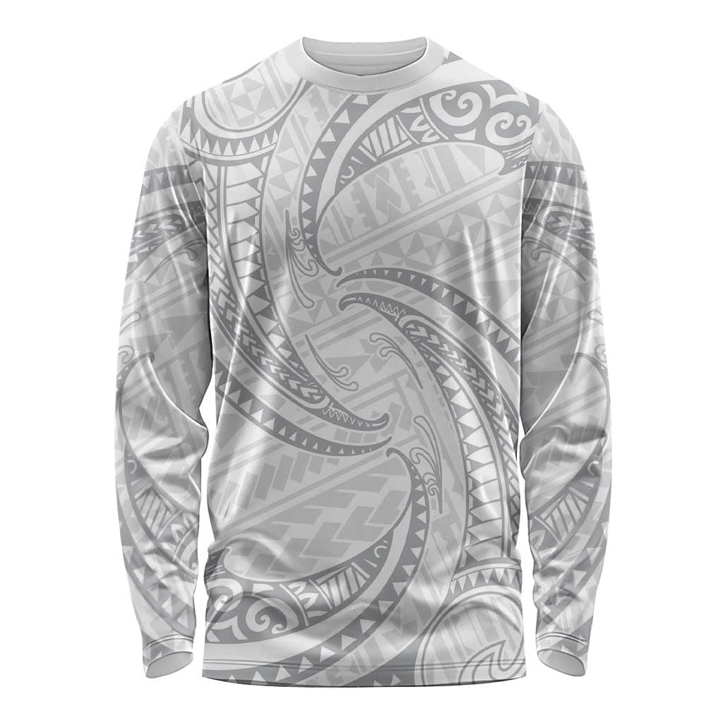 White Sunday Lotu Tamaiti Long Sleeve Shirt Polynesian Wave Pastel Gray LT9 Unisex Gray - Polynesian Pride