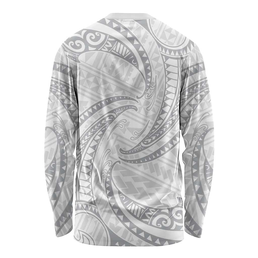 White Sunday Lotu Tamaiti Long Sleeve Shirt Polynesian Wave Pastel Gray LT9 - Polynesian Pride