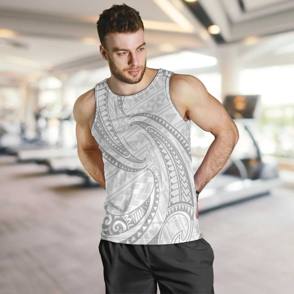 White Sunday Lotu Tamaiti Men Tank Top Polynesian Wave Pastel Gray LT9 Gray - Polynesian Pride