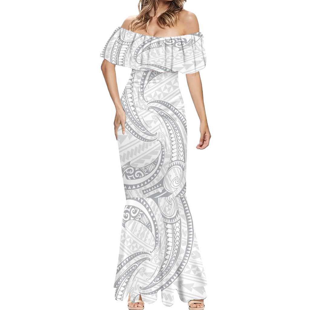 White Sunday Lotu Tamaiti Mermaid Dress Polynesian Wave Pastel Gray - Polynesian Pride